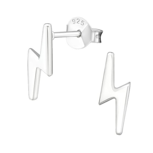 Sterling Silver Minimalist Lightning Bolt Mini Stud Earrings 8mm - Picture 1 of 2